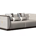 Light Gray Tufted Two-Seater Sofa With Dark Frame And Decorative Pillows 3d model