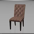 Striped Upholstered Chair With Diamond Pattern Backrest And Seat On Wooden Legs