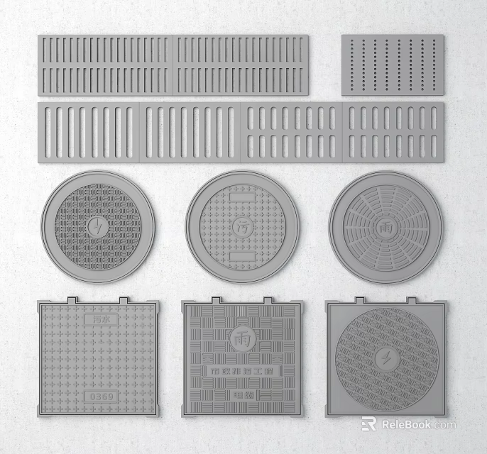 Various Road Infrastructure Manhole Covers and Grates with Different Designs 3d model 