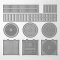 Various Road Infrastructure Manhole Covers and Grates with Different Designs 3d model