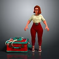 Red Haired Glasses Female Character Standing Next To Red Case With Green Details And Wires