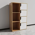 Modern Wooden Cabinet With White Drawers And Open Shelves Design