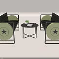 Contemporary Table Chair Set with Star Design Black Metal Frame and Small Plant