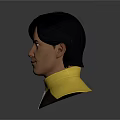 3D Character Bust Design With Black Hair Yellow Brown Jacket And Zipper Detail