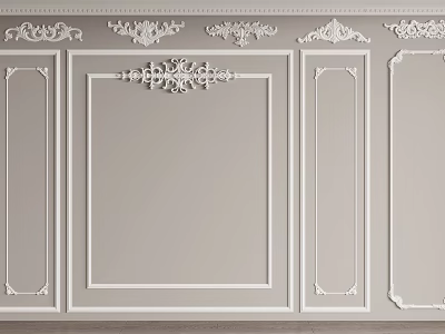Elegant Decorative Wall Lines With White Trim And Ornate Relief Patterns 3d model