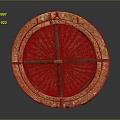 Ancient Defensive Weapon Round Shield With Wooden Frame Woven Center And Decorative Edges