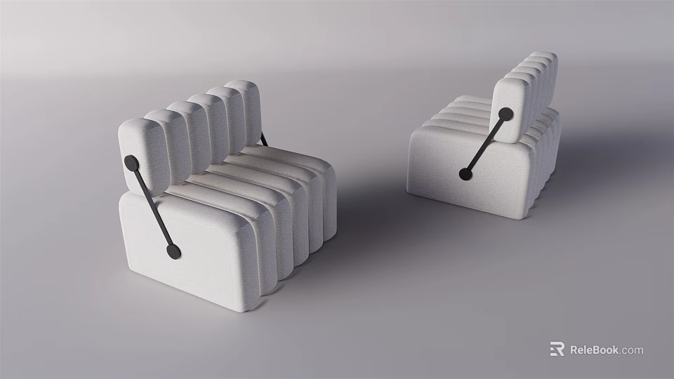 Modern White Single Sofa With Striped Design Black Armrests And Upholstered Fabric 3d model 