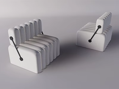 Modern White Single Sofa With Striped Design Black Armrests And Upholstered Fabric 3d model