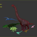 Group of Prehistoric Dinosaurs Featuring Long Necked Pterosaur Triceratops and Small Species
