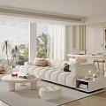 Modern Living Dining Room Interior With White Sofa Round Coffee Table Dining Table And Decorative Painting
