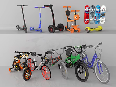 Colorful Modern Bicycles With Various Frames Different Wheel Colors And Stylish Designs 3d model