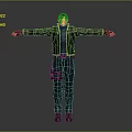 3D Male Character Wearing Brown Jacket Dark Pants With Arms Outstretched In Gray Gradient Background