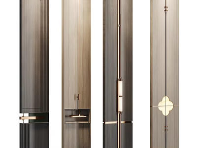 Elegant Modern Wooden Screen Partition With Gold Metal Details And Geometric Patterns 3d model