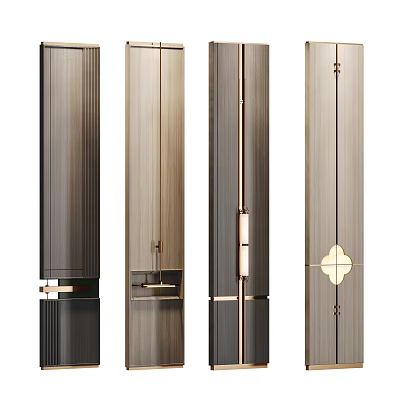 Elegant Modern Wooden Screen Partition With Gold Metal Details And Geometric Patterns 3d model