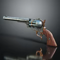 Vintage Revolver Weapon With Shiny Metal Barrel Wooden Grip And Rotating Cylinder