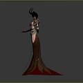 Woman With Horns In Elegant Metallic Outfit And Long Flowing Dress