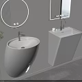 Modern Bathroom Interior With White Ceramic Washbasin Round Mirror And Faucet