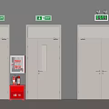 Fire Safety Emergency Exit Doors With Red Fire Extinguisher Cabinet 3d model