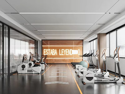 Modern Fitness Gym Interior With Various Workout Machines And Spacious Training Area 3d model