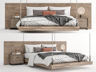 Silent Hammock Double Bedside Table Bedding Ornaments Old Wooden Board 3d model