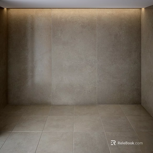 Gray Tiled Wall And Floor In Minimalist Room Interior Design 3d model 