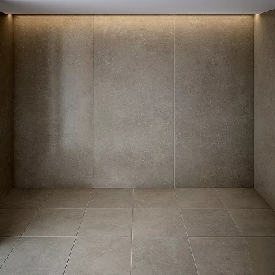Gray Tiled Wall And Floor In Minimalist Room Interior Design 3d model