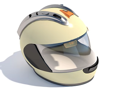 Modern Beige Helmet With Gray Orange Accents And Transparent Front Visor 3d model