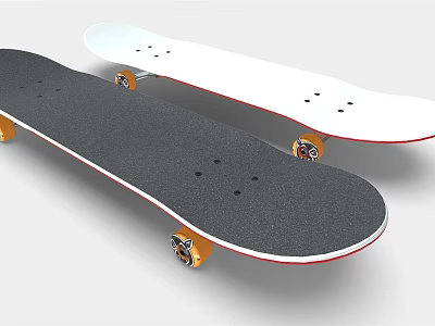 High Quality Skateboard Sports Equipment With Black White Deck And Orange Wheels 3d model
