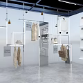 Modern Retail Clothing Display Interior With Hanging Apparel White Shelves And Mirrors