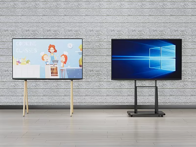 Two TVs With Different Stands Displaying Cartoon Content And Windows Interface 3d model
