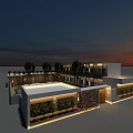 Modern Boutique Guesthouse Building Featuring Illuminated Courtyard Stone Facade And Green Trees