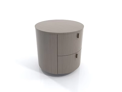 Round Modern Nightstand With Two Drawers And Sleek Light Wood Design 3d model
