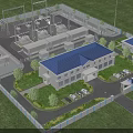 Industrial Equipment In Power Substation With Electrical Facilities And Fenced Outdoor Layout