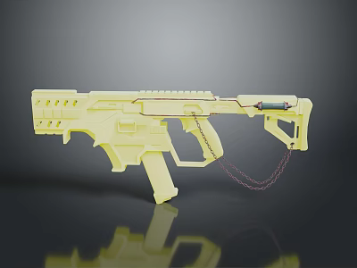 Yellow Plastic Toy Gun Model With Chain And Detailed Structure Design 3d model