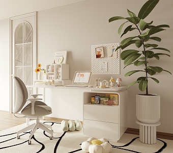 Cream Style Desk Office Desk Ins Style French Style 3d model