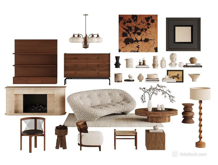 Vintage Style Living Room Sofa And Coffee Table Set With Matching Warm Textured Home Decor 3d model 