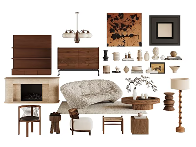 Vintage Style Living Room Sofa And Coffee Table Set With Matching Warm Textured Home Decor 3d model