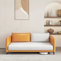 Modern Living Room Orange White Sofa Set With Marble Top Coffee Table