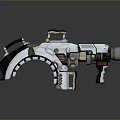 Futuristic Sci Fi Gun With Detailed Metallic Design And White Gray Mechanical Structure