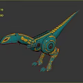Turquoise And Yellow Mechanical Dinosaur With Robotic Structure And Toy Design