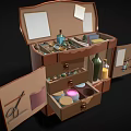 Open Multi Compartment Storage Case With Drawers Cosmetic Tools And Bottles 3d model