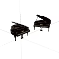 Two Black Miniature Piano Models With Open Lids And Wooden Legs