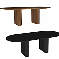 Oval Wooden Dining Table With Double Column Legs And Black Tabletop Design 3d model