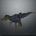 Mechanical Dinosaur Device With Complex Metallic Structure And Blue Orange Accents 3d model
