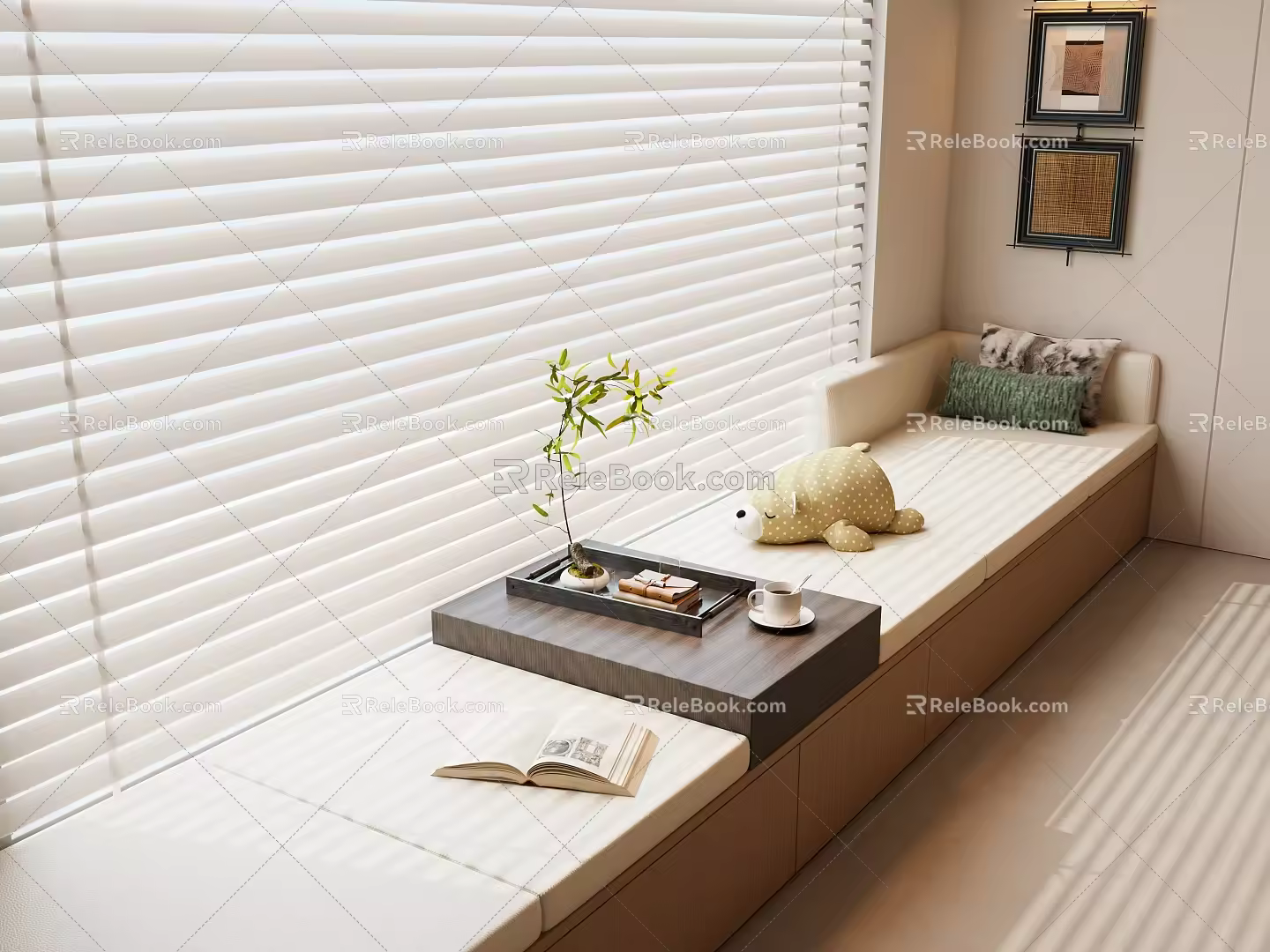 Modern Bay Window Cabinet Bay Window Middle Style Cushion Blinds Curtain Modern Bay Window Cushion Bay Window Cushion Bay Window Pillow 3d model