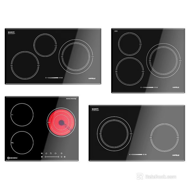 Modern Kitchen Appliances Induction Cooktops Featuring Glass Surface And Four Different Models 3d model 