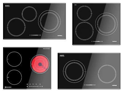 Modern Kitchen Appliances Induction Cooktops Featuring Glass Surface And Four Different Models 3d model