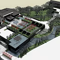 Modern Sales Office Building Architectural Design With Courtyard Greenery And Water Features
