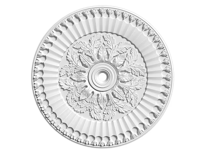 Decorative White Circular Ceiling Rose With Ornate Leaf Floral Carving Design 3d model