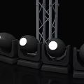 Stage Lights Arranged in Row with Illuminated Lamps on Metal Truss